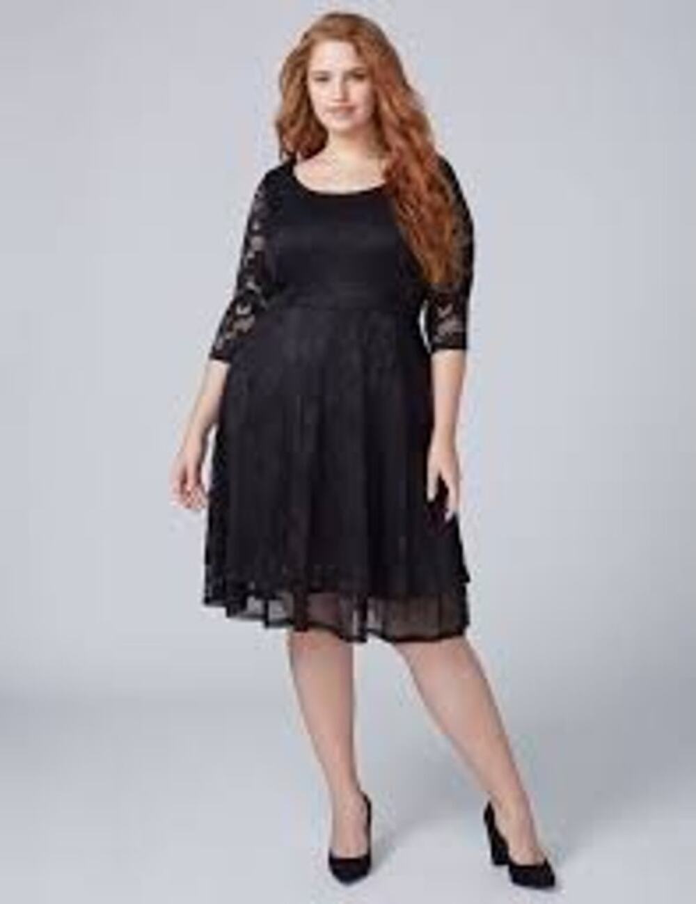 Lane Bryant Women's Black Lace W/ Lining Fit & Flare Knee-Length Dress | Size 14